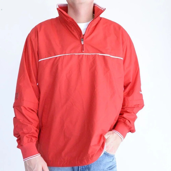 Antigua Red  Quarter Zip w Removable Sleeves Golf Windbreaker Size Medium - Picture 2 of 11